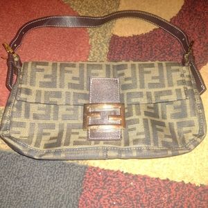 Vintage Authentic Fendi Zucca Baguette Brown and Black